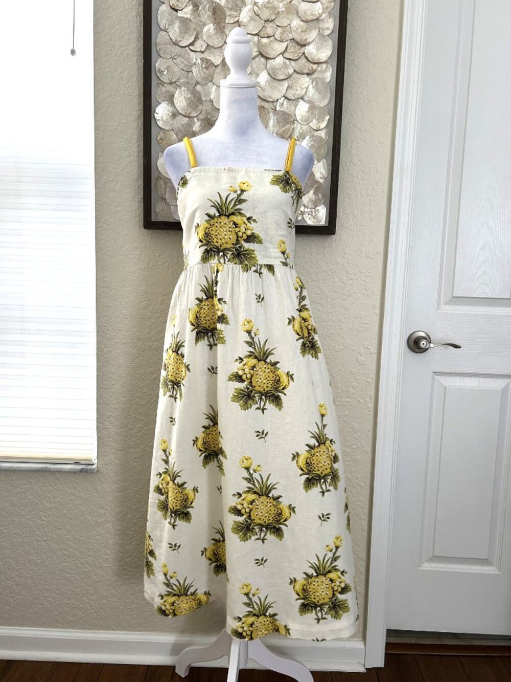 Tahari Linen Blend Pineapple Midi Dress